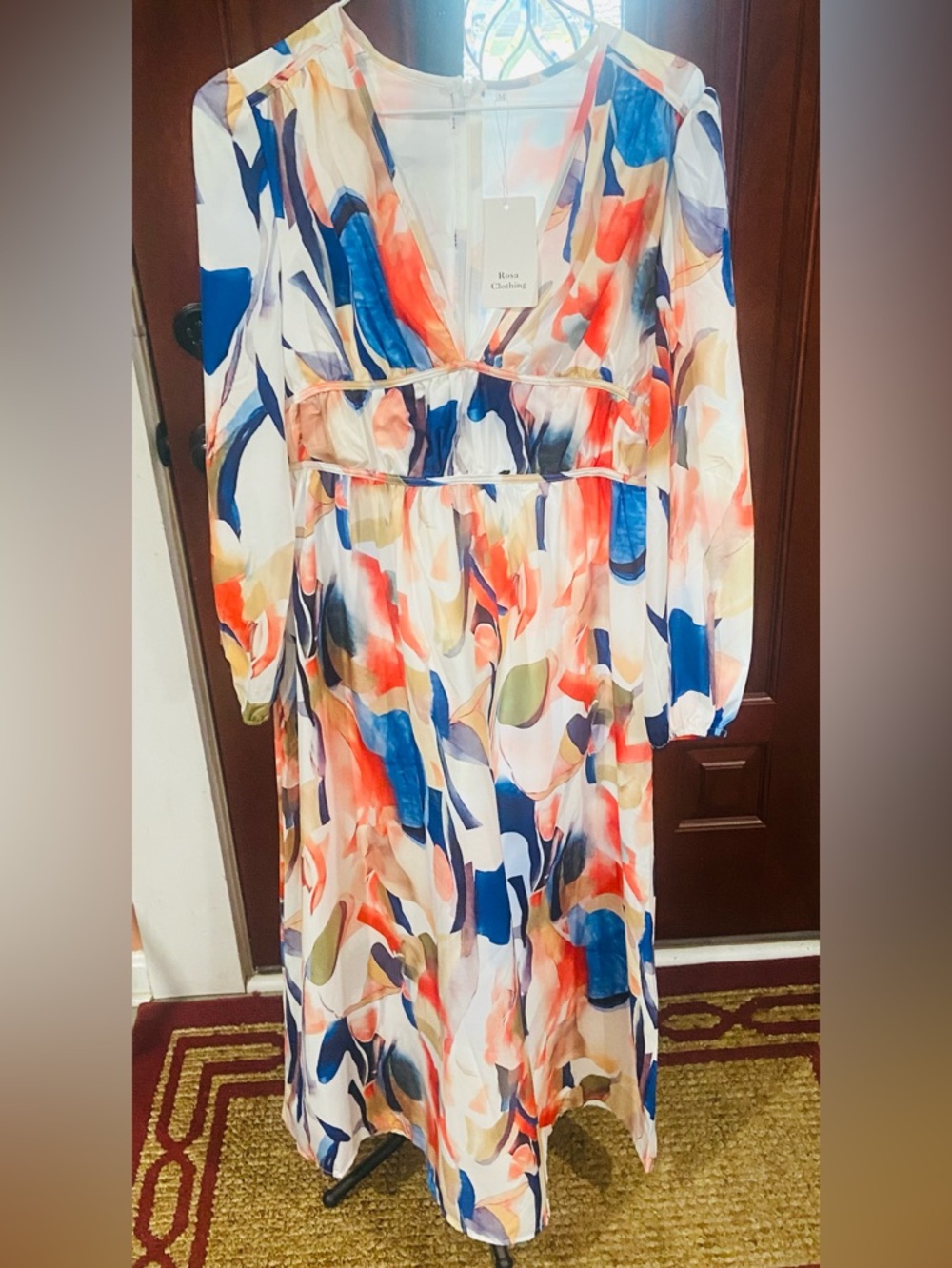 Multicolor Watercolor V-Neck Maxi Dress
